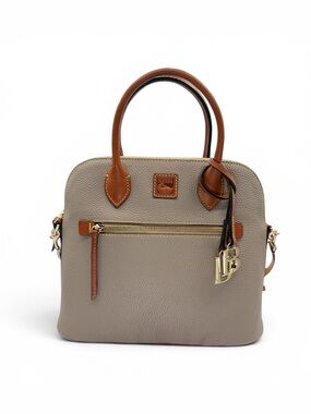 Dooney & Bourke Women’s Taupe Pebble Grain Domed Satchel Bag Purse Large